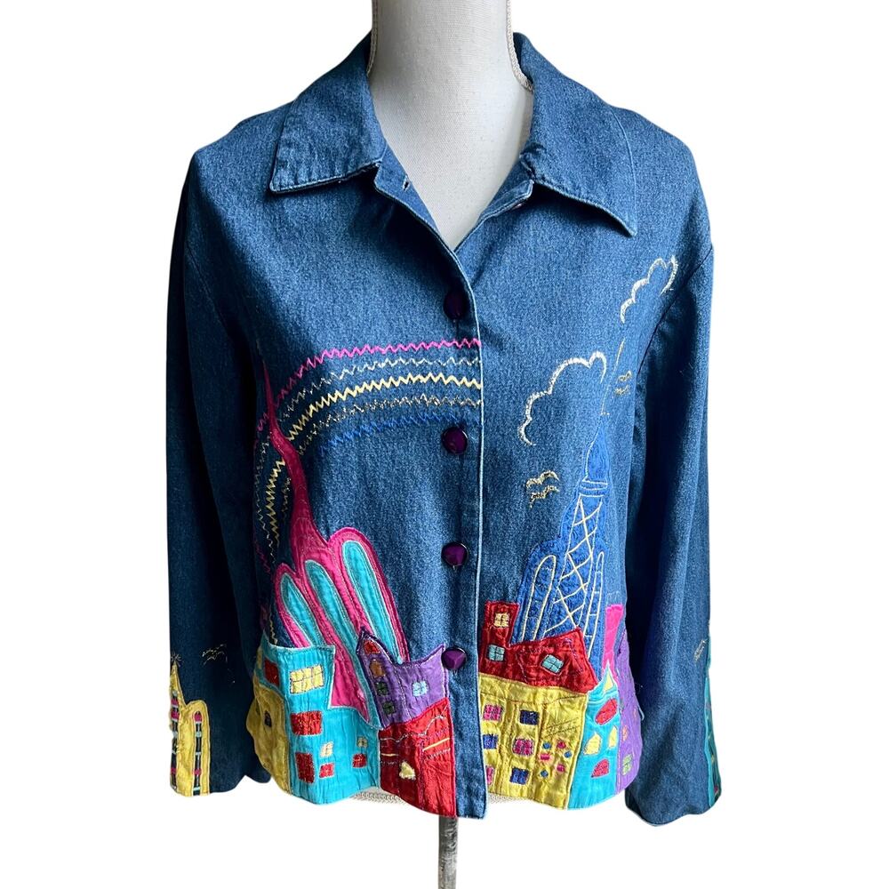 Vintage Ultimate Philadelphia colorful embroidered denim jacket size L